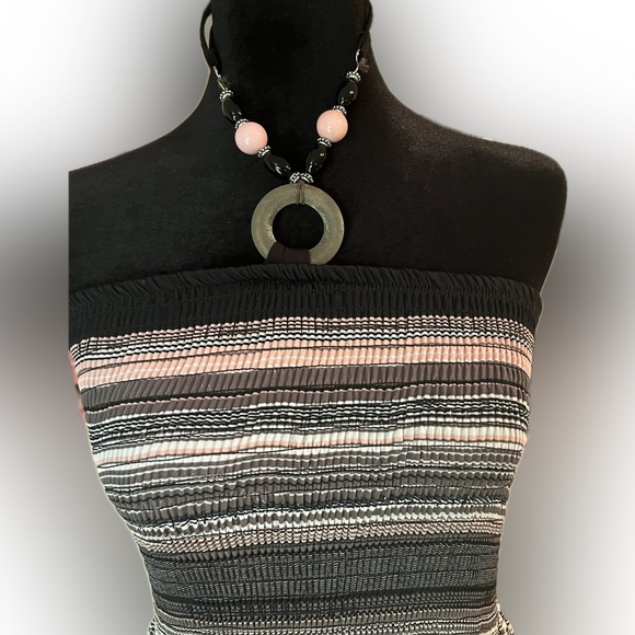 Meetu Magic Woman’s Beaded Neck Stripped Maxi Dress Size L - Picture 2 of 4